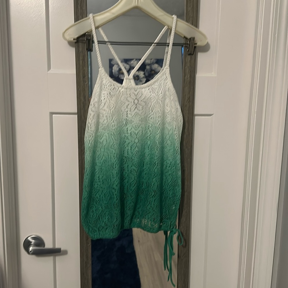 American Rag green and white crochet design swim suit cover tank top size medium